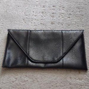 Black faux snake skin clutch